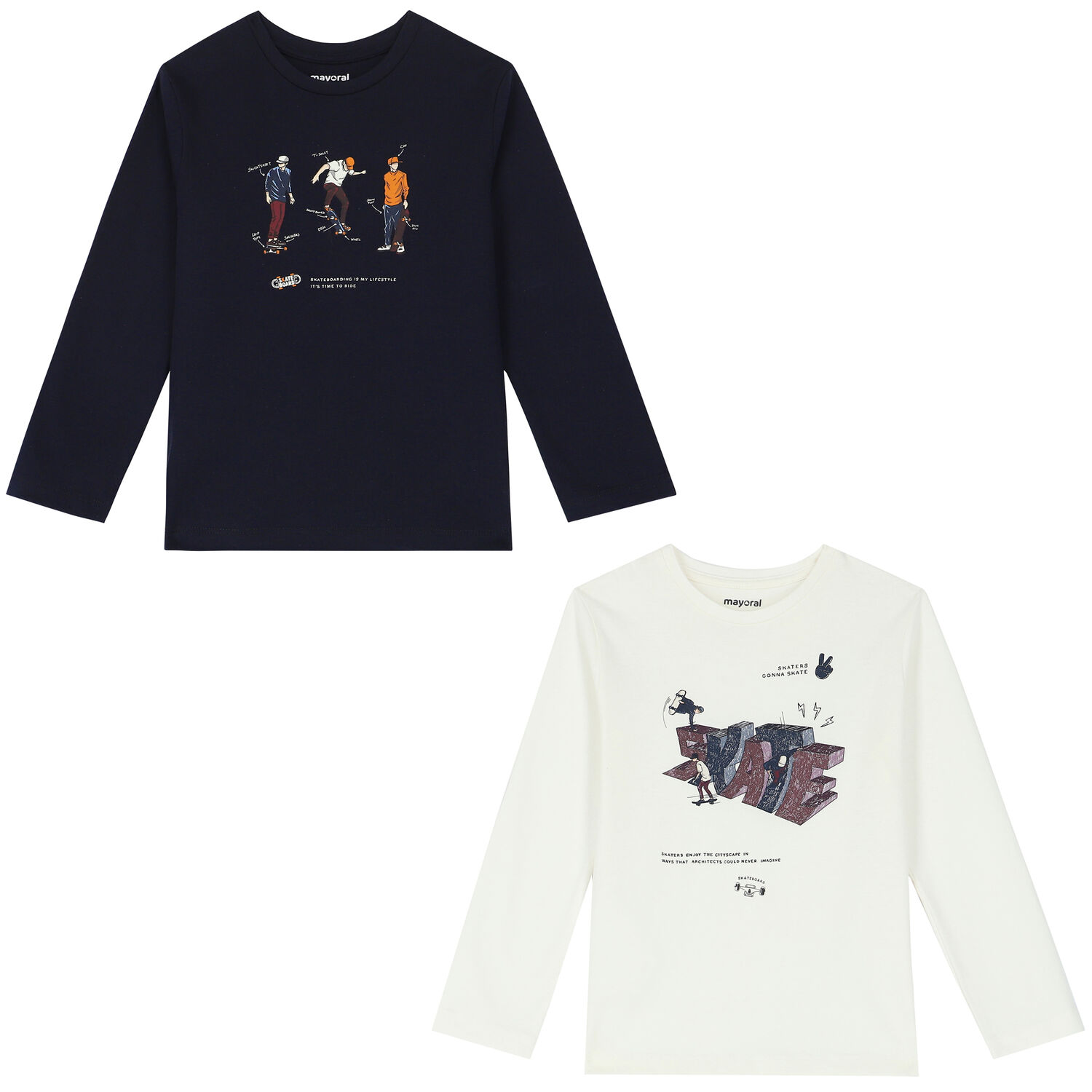 Boys Navy & White Skate Long Sleeve Top ( 2-Pack ), 1, hi-res