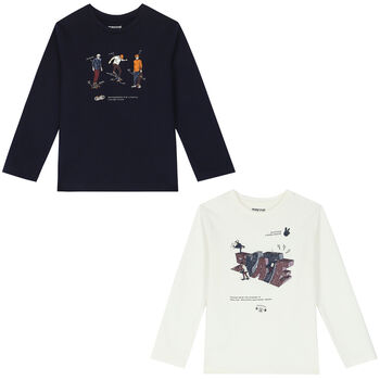 Boys Navy & White Skate Long Sleeve Top ( 2-Pack )