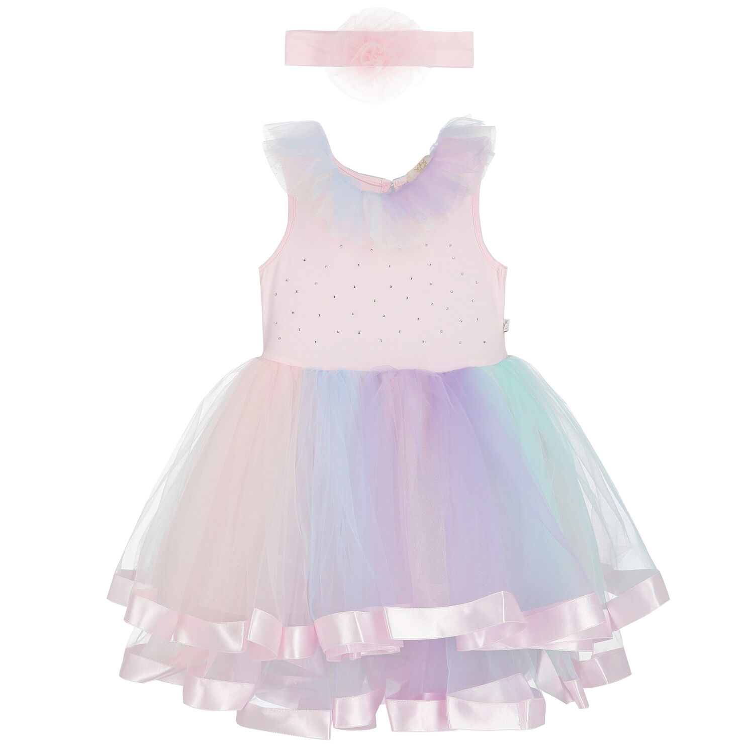 Girls Rainbow Tulle Dress Set, 1, hi-res