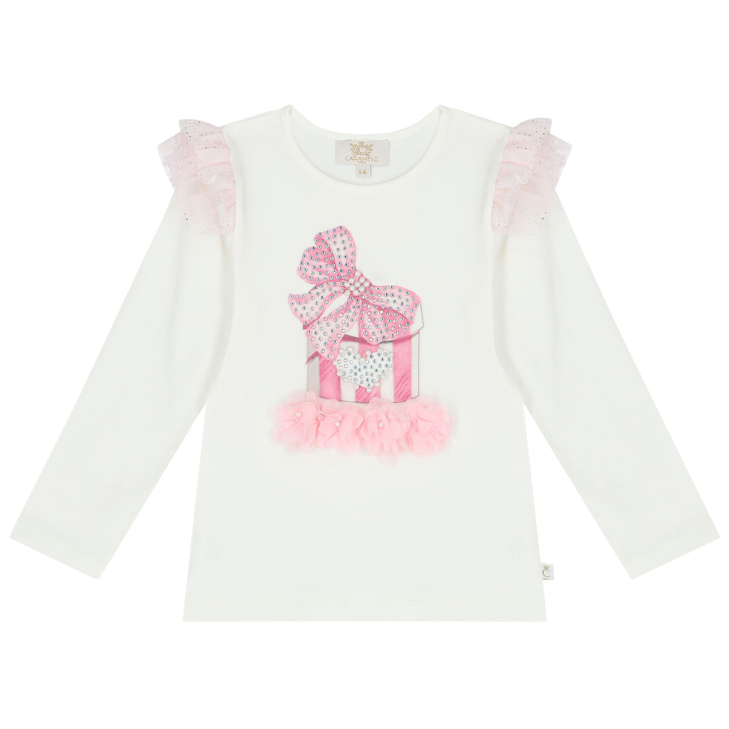 طقم بنات تنورة تول باللون العاجي والزهري, 1, hi-res