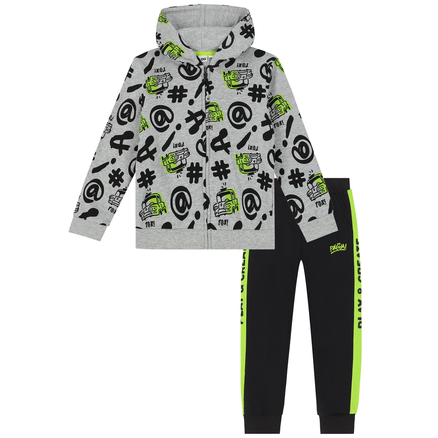 Boys Grey & Black Graphic Tracksuit, 1, hi-res