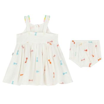 Younger Girls White Embroidered Bow Dress Set