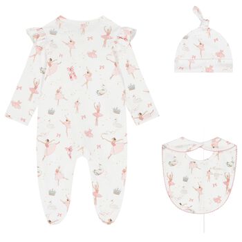 Baby Girls White & Pink Opera Babygrow Gift Set (3 Piece)