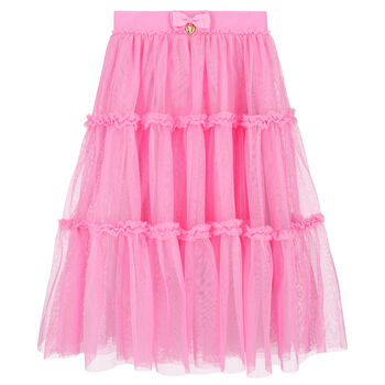 Girls Pink Tulle Midi Skirt