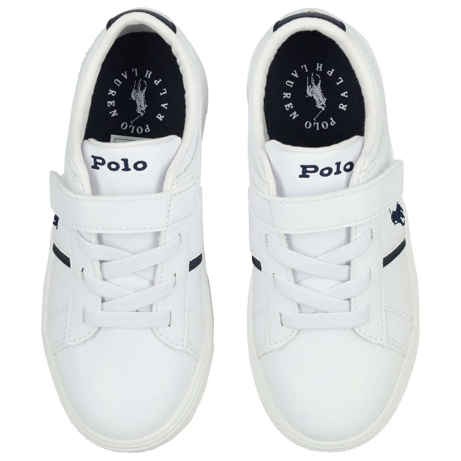 Boys White & Navy Blue Logo Trainers , 1, hi-res