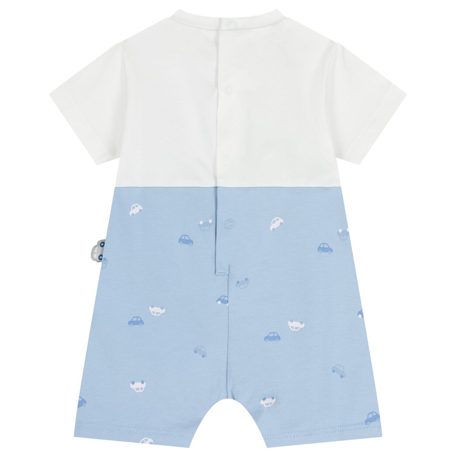 Baby Boys White & Blue Car Romper, 1, hi-res