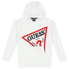 Boys White Logo Hooded Top, 2, hi-res