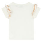 Girls White & Beige Striped Skirt Set, 1, hi-res