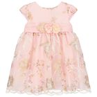 Younger Girls Pink Embroidered Tulle Dress, 1, hi-res
