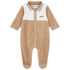 Baby Boys Beige & White Logo Babygrow, 3, hi-res
