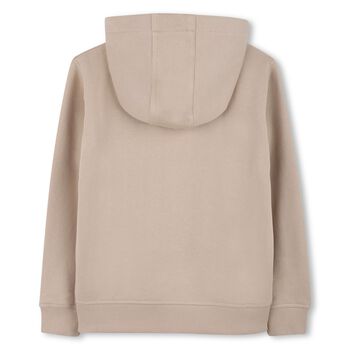 Boys Beige Logo Hooded Zip Up Top