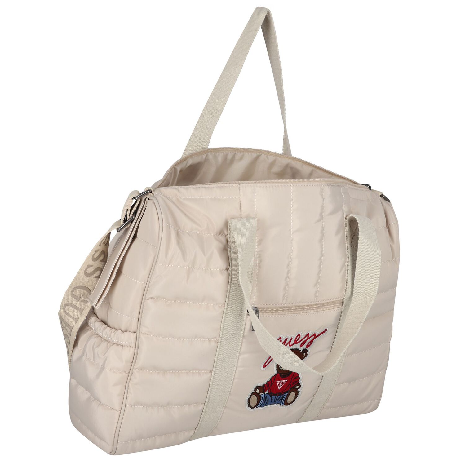 Beige Teddy Bear Logo Quilted Baby Changing Bag, 1, hi-res image number null