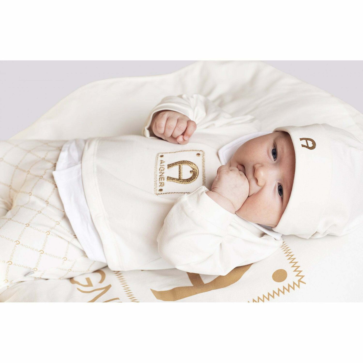 Ivory & Gold Logo Babygrow, 3, hi-res
