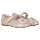 Girls Gold Diamante Flower Shoes, 3, hi-res