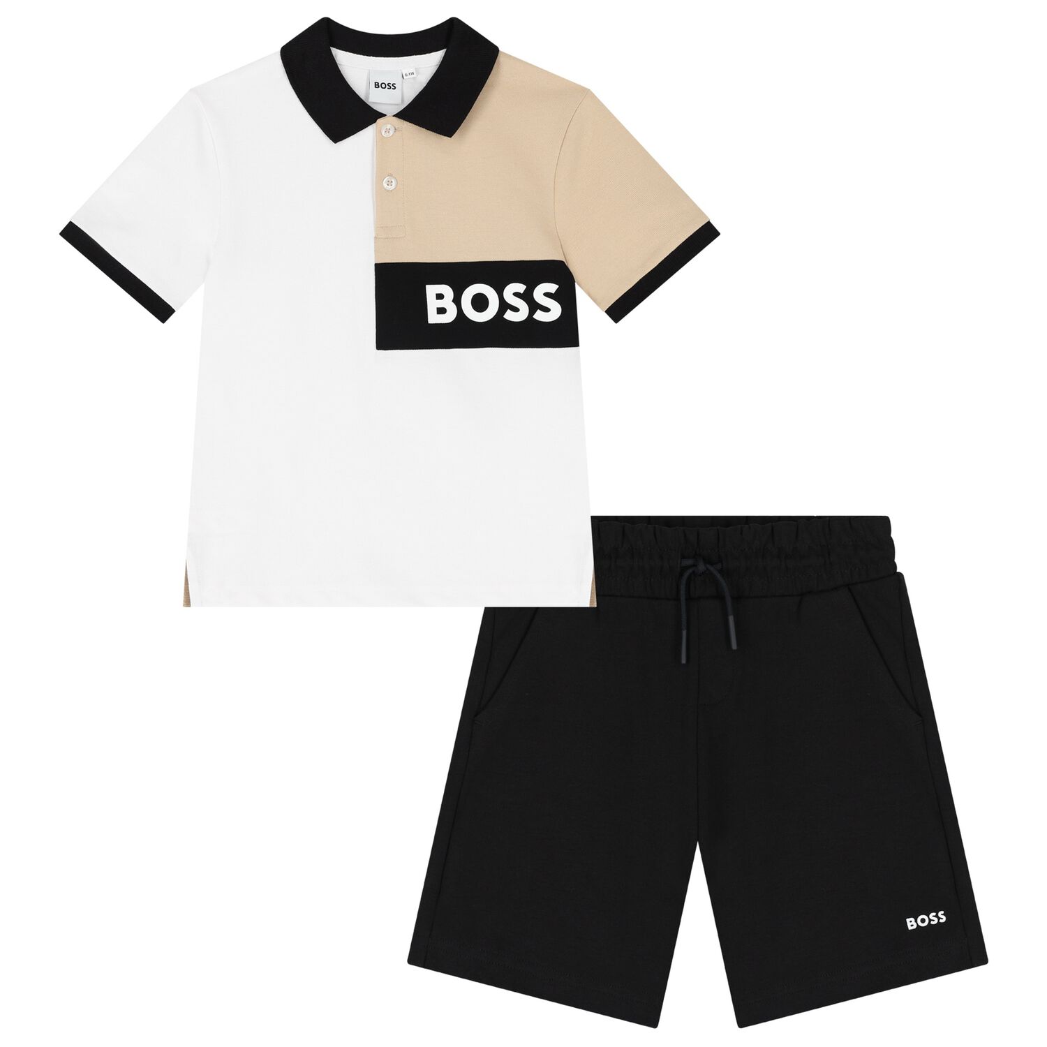 Boys White & Black Logo Shorts Set, 1, hi-res image number null