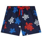 Boys Navy Blue Logo Swim Shorts, 1, hi-res