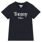 تيشيرت بالشعار باللون الكحلي للبنات, 2, hi-res