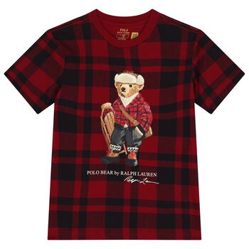 Ralph Lauren Boys Red & Black Check Polo Bear T-Shirt , 1 Boys Red & Black Check Polo Bear T-Shirt