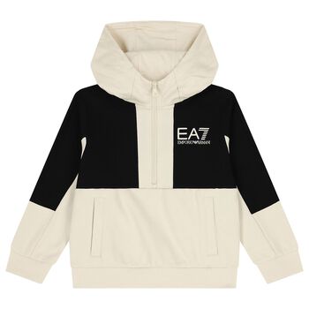 Boys Black & Ivory Logo Hooded Zip Up
