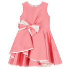 Girls Pink Satin Bow Dress, 1, hi-res