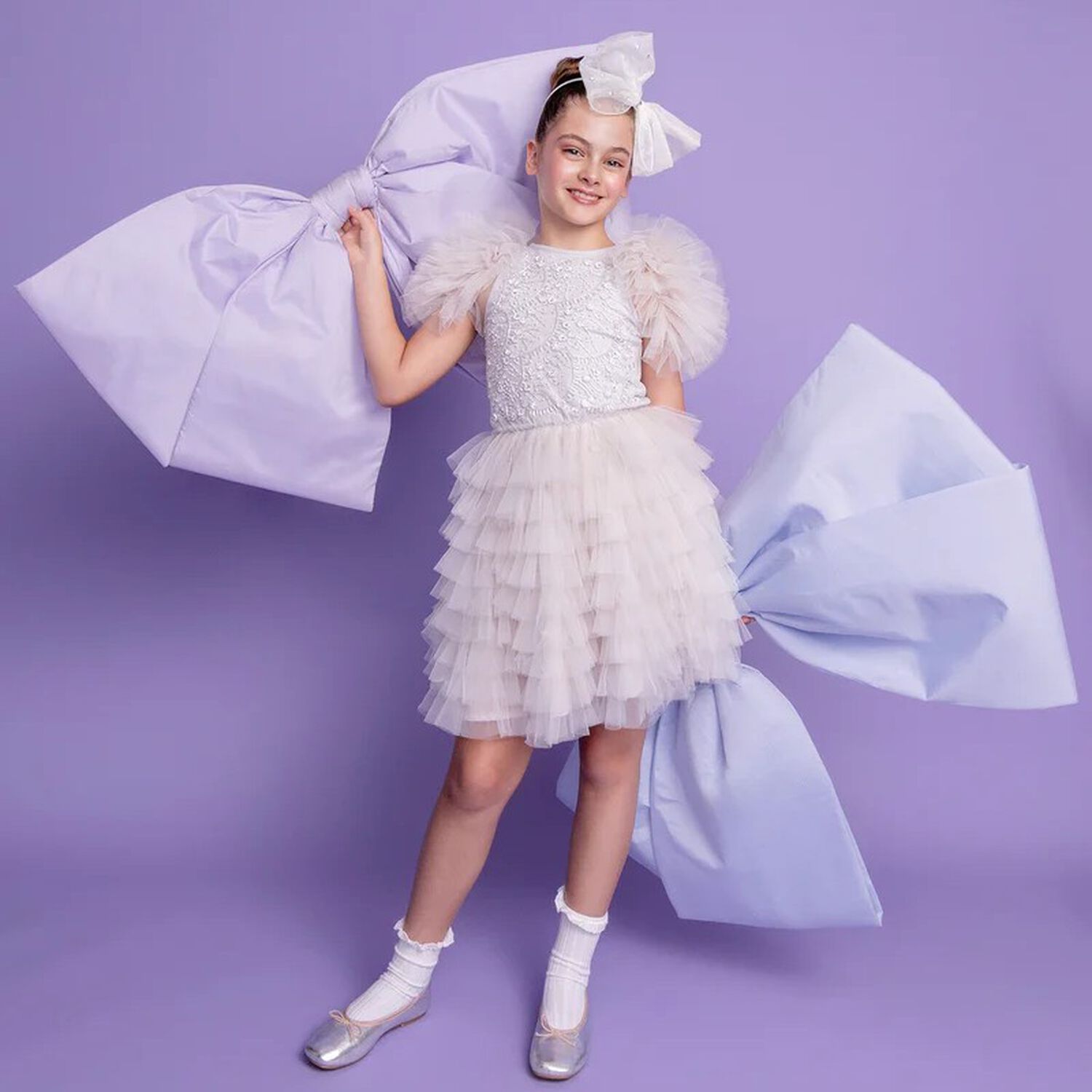 Girls Grey Layered Tulle Dress, 1, hi-res image number null