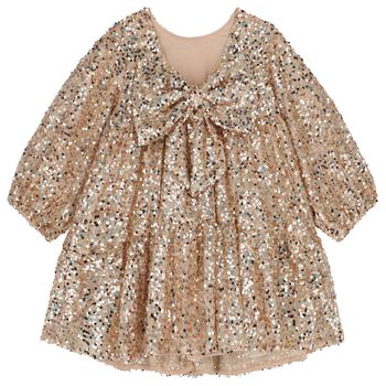 Girls Gold Sequin Tulle Dress