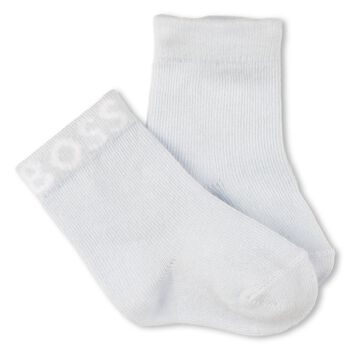 Baby Boys White & Navy Blue Logo Socks ( 3-Pack )