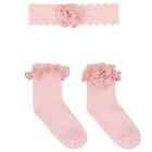 Baby Girls Pink Headband & Socks Set, 3, hi-res