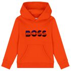 Boys Orange Logo Hooded Top, 1, hi-res