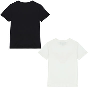 Girls Ivory & Black Logo T-Shirts ( 2-Pack )