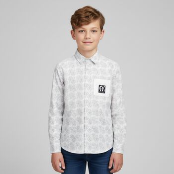 Boys White & Grey Logo Shirt, 1 Boys White & Grey Logo Shirt
