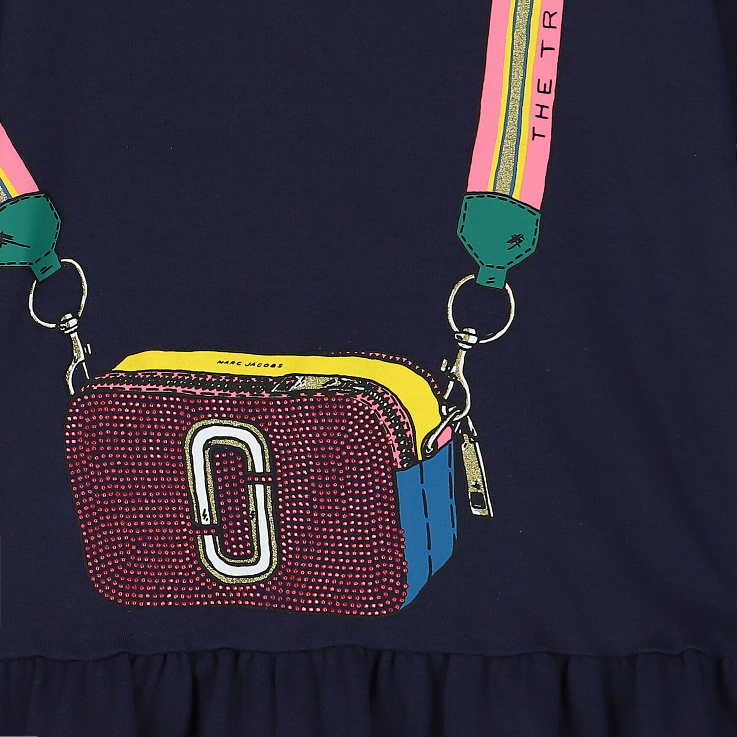 Girls Navy Blue Logo Bag Dress, 3, hi-res