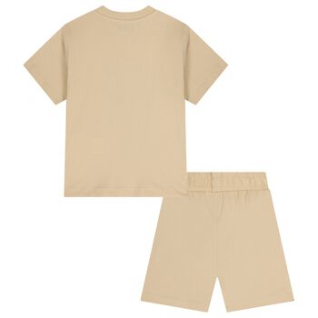 Boys Beige Logo Shorts Set