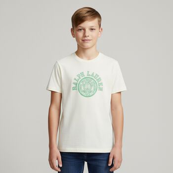 Boys Ivory Varsity Logo T-Shirt