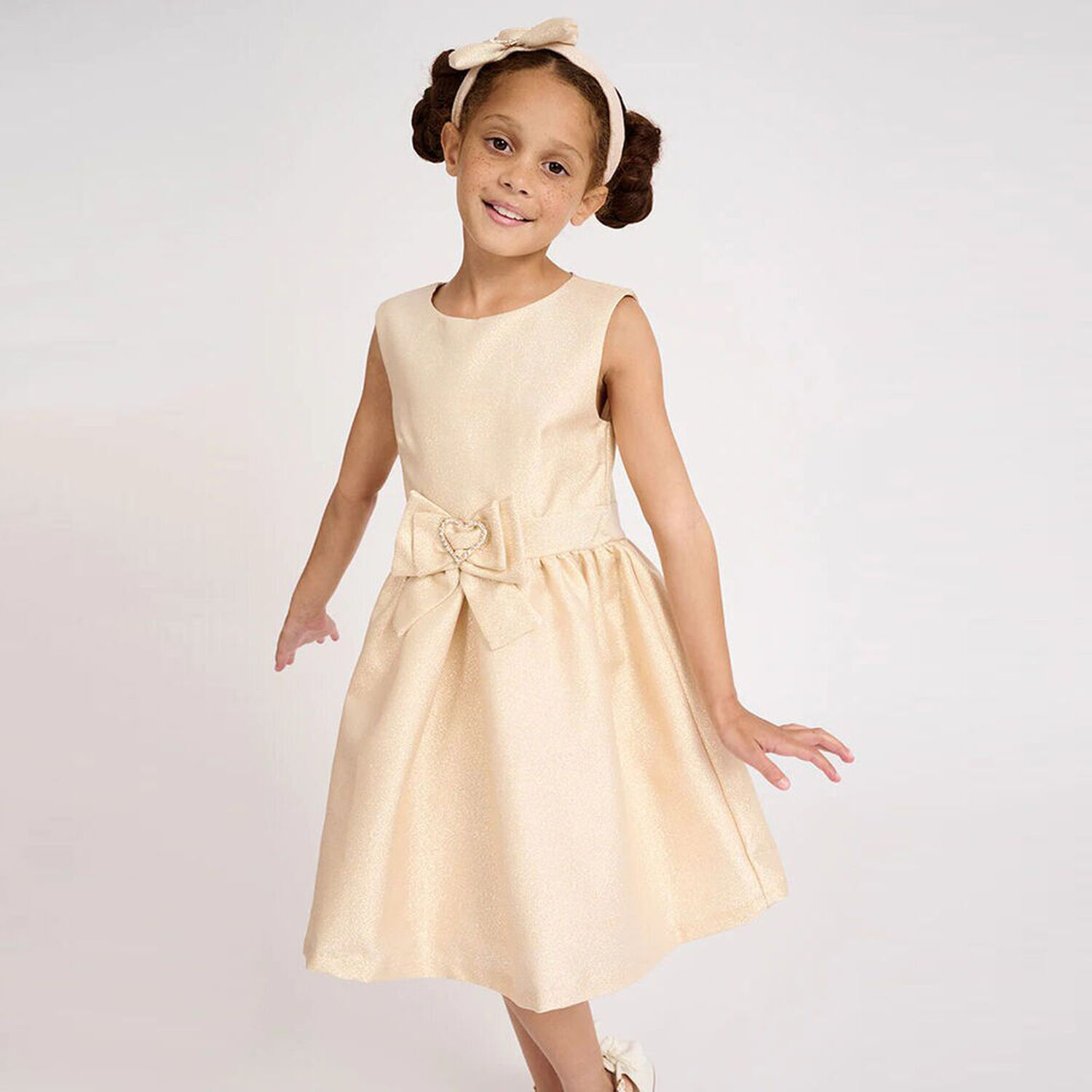 Girls Gold Glitter Dress, 2, hi-res