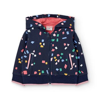 Girls Navy Blue & Pink Hooded Zip Up Top