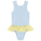 Girls Blue Ruffle Crinkle Swimsuit, 4, hi-res