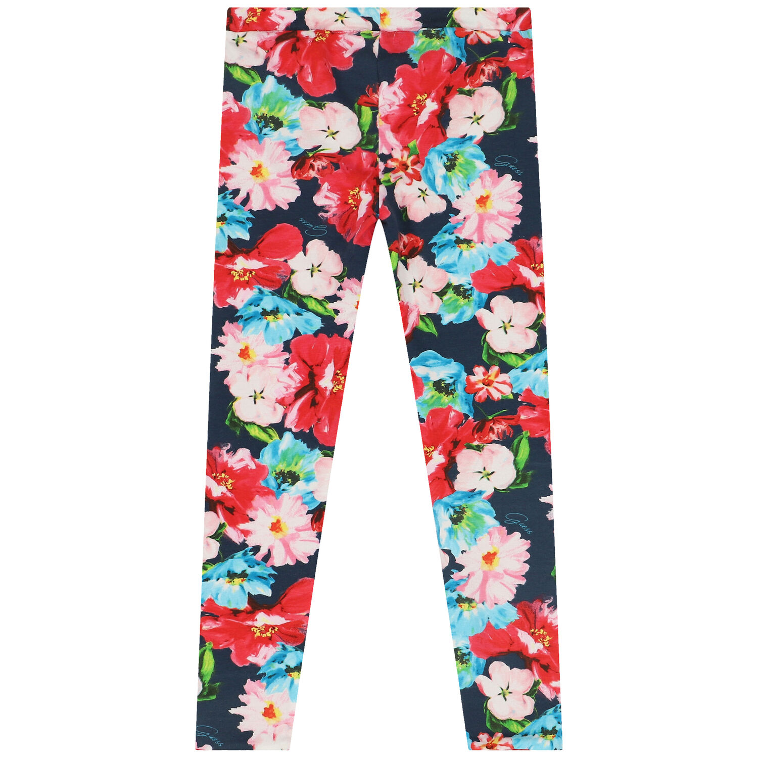 Girls Navy Blue & Red Floral Reversible Leggings, 1, hi-res