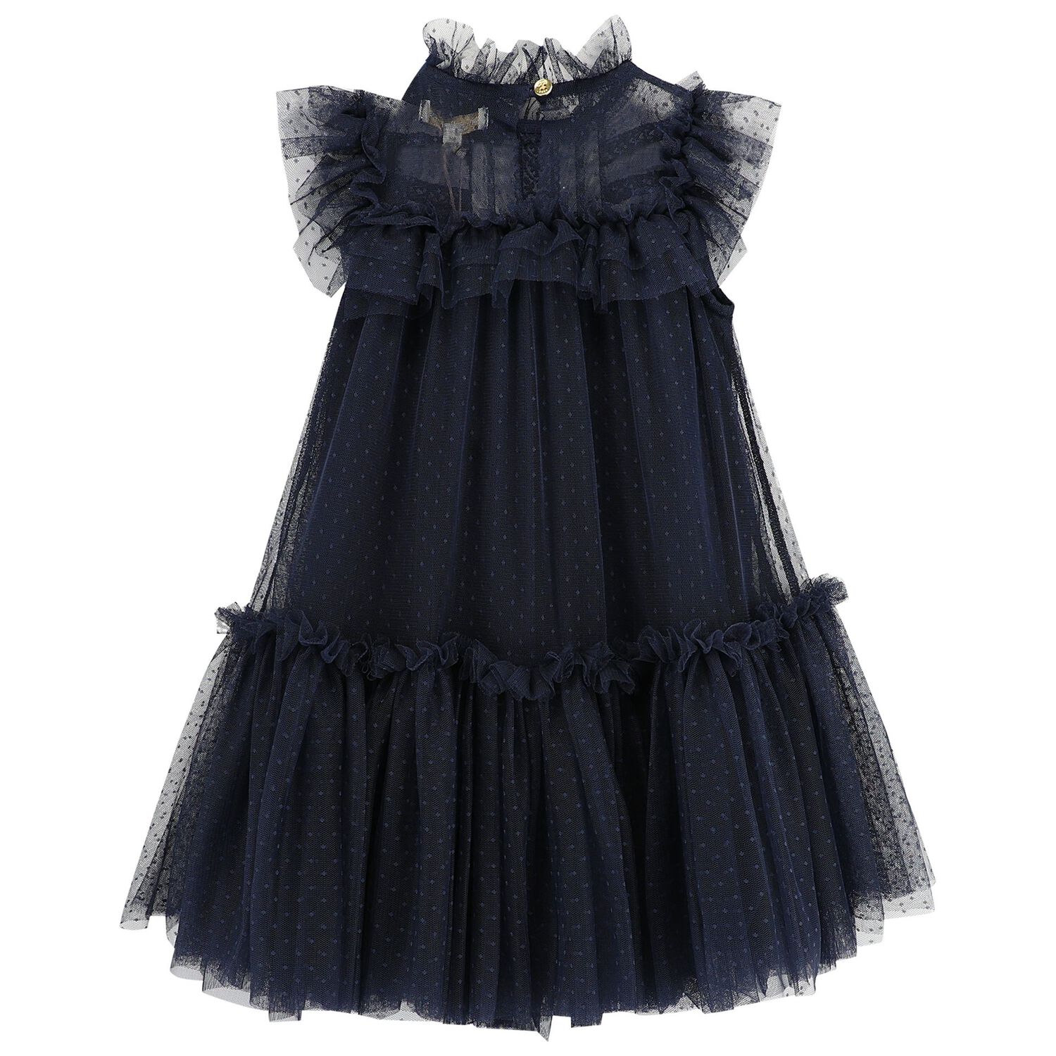 فستان بنات تول منقط باللون الكحلي, 1, hi-res