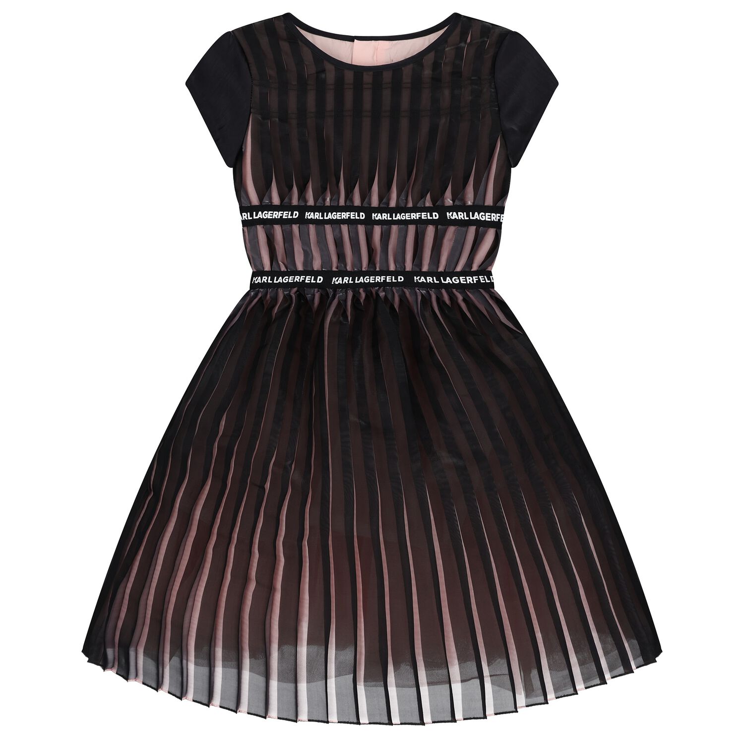 Girls Black & Pink Pleated Tulle Dress, 1, hi-res