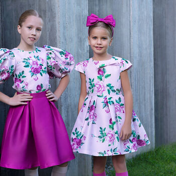 Girls Pink Floral Satin Dress