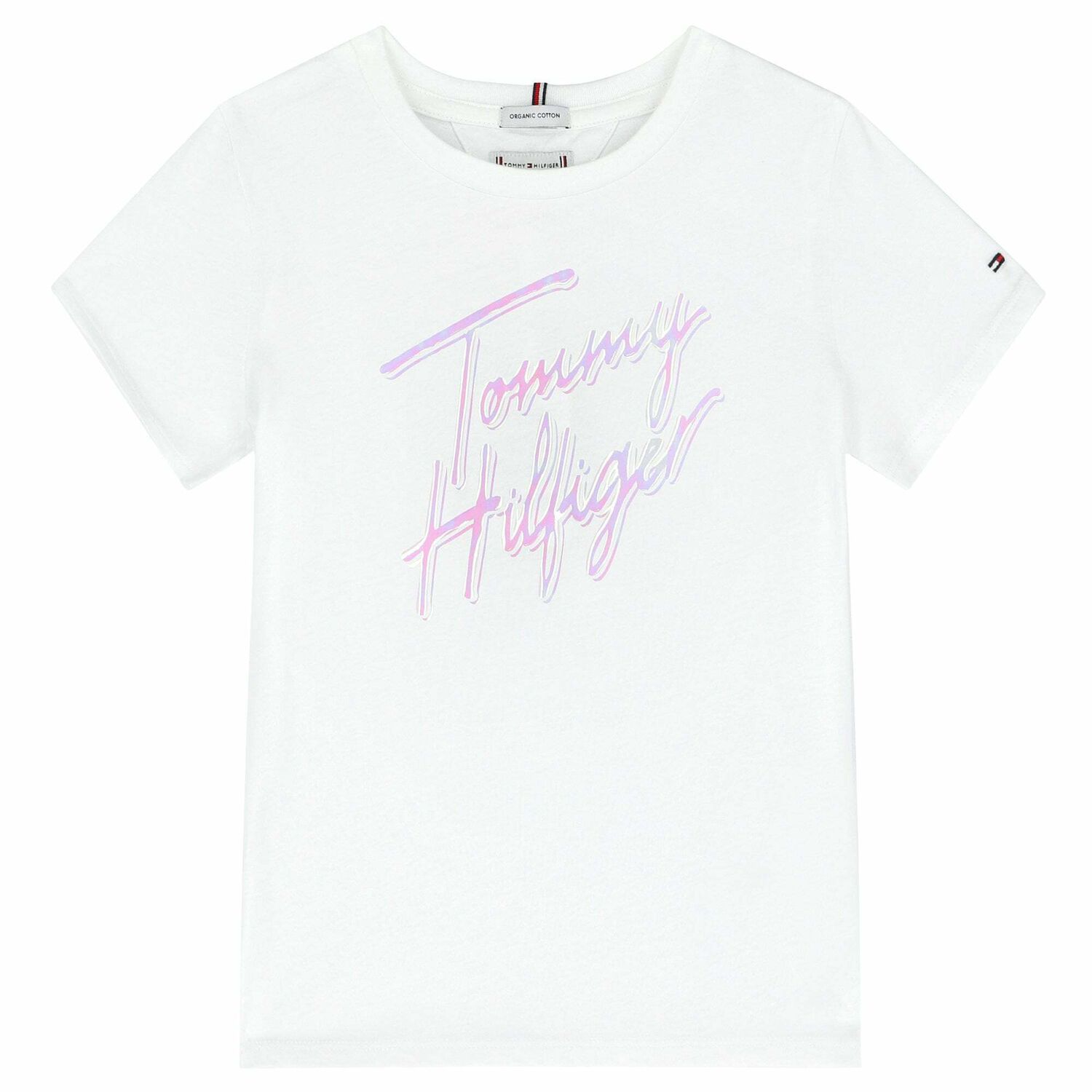 Girls White Holographic Logo T-Shirt, 2, hi-res