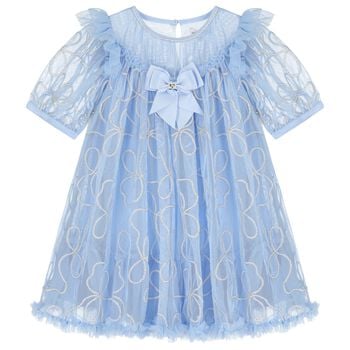Girls Blue Embellished Tulle Dress