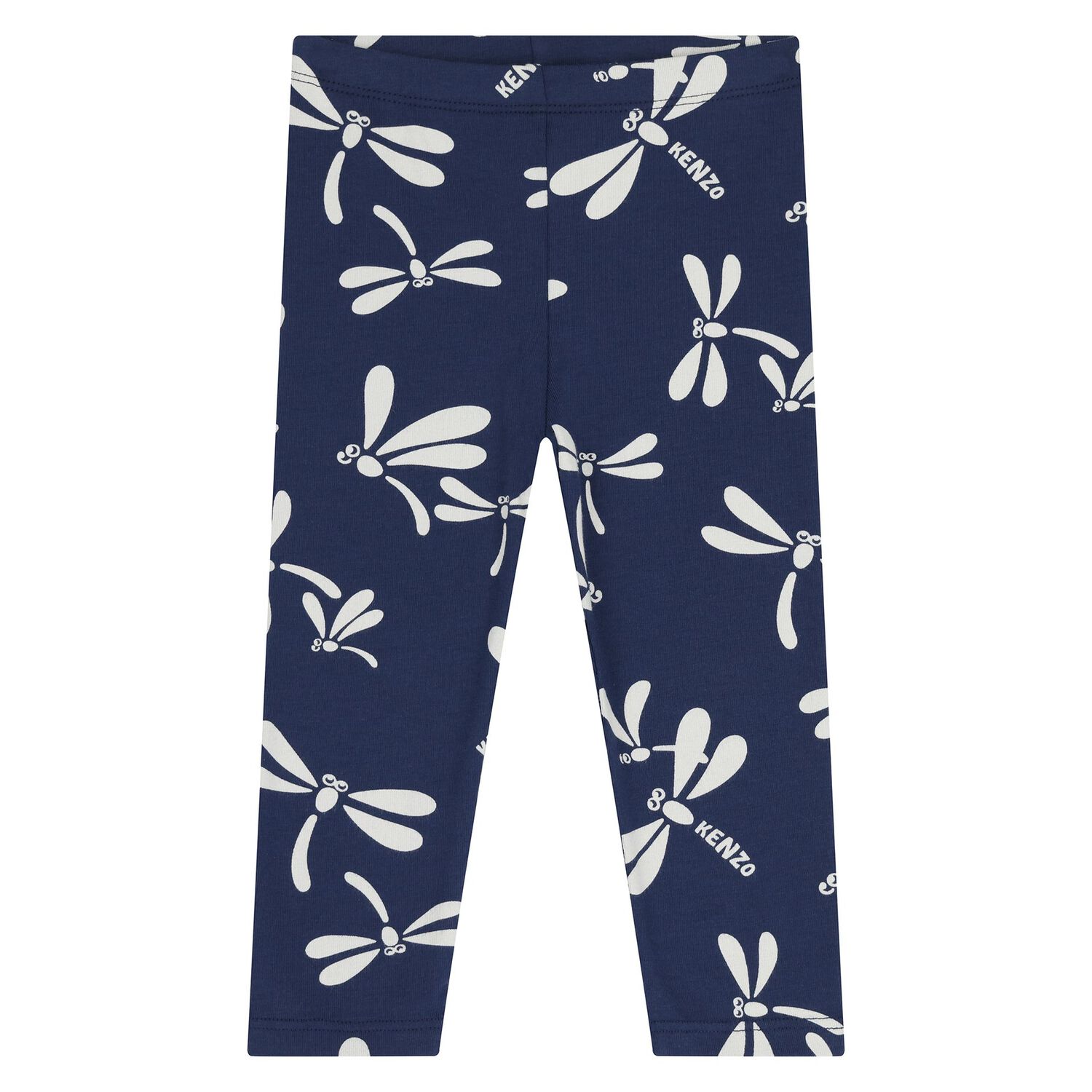 Younger Girls White & Navy Blue Dragonflies Leggings Set, 1, hi-res