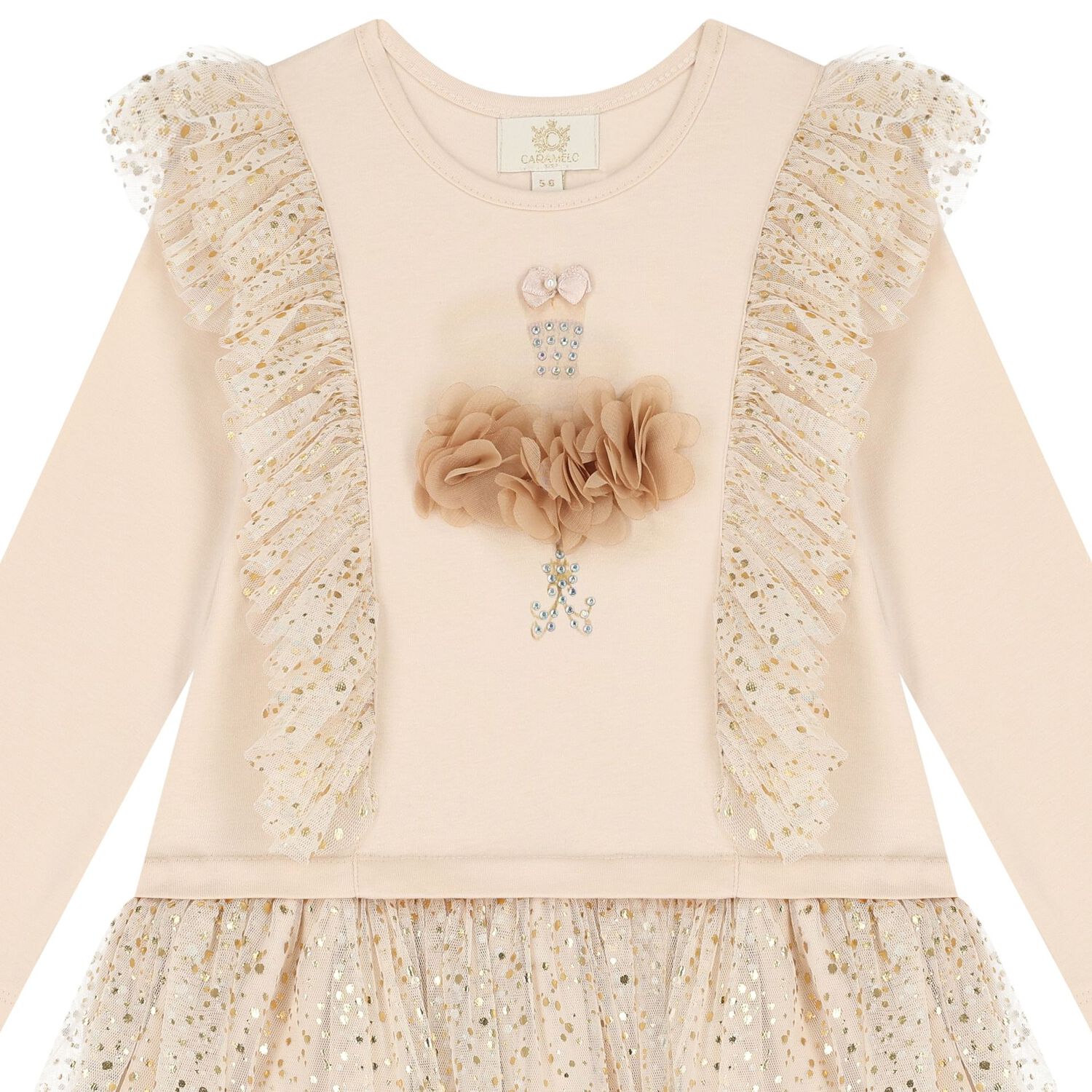 فستان بنات تول بكشكشة باللون العاجي, 1, hi-res