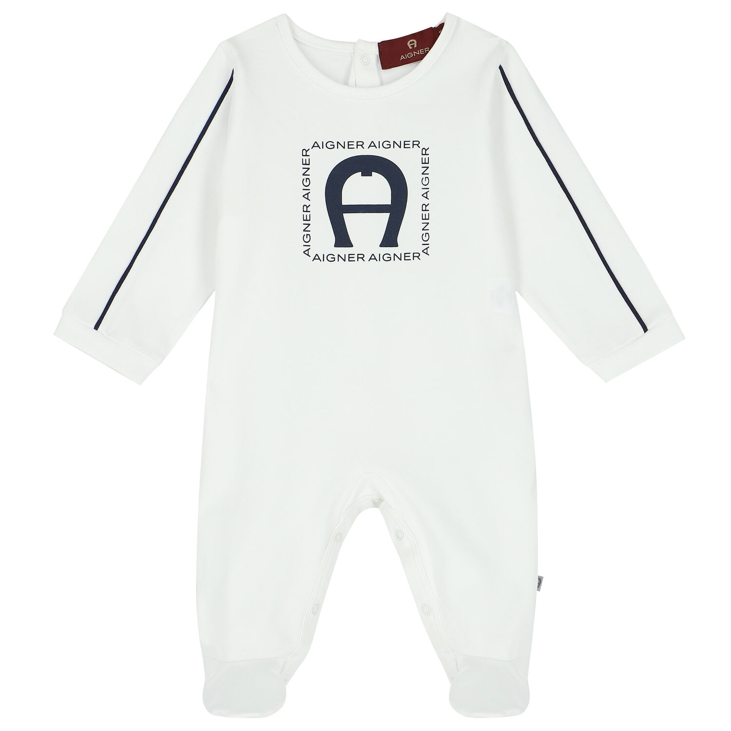 White & Navy Logo Babygrow, 1, hi-res