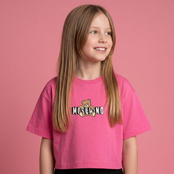 Girls Pink Teddy Bear Logo T-Shirt