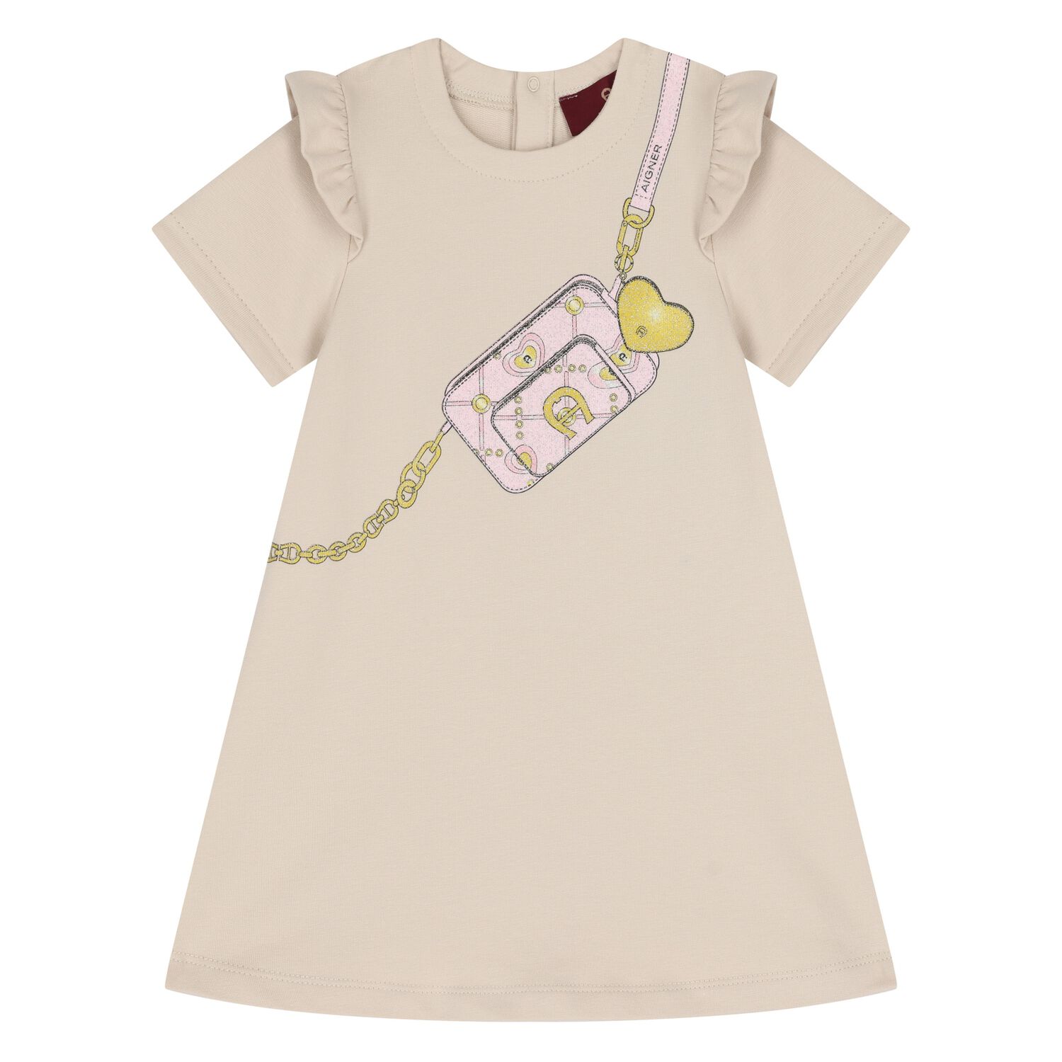 Younger Girls Beige Logo Bag Dress, 2, hi-res