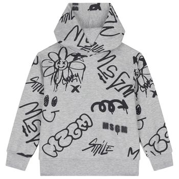 Boys Grey Logo Hooded Top