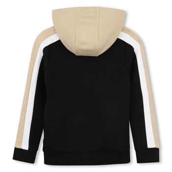 قميص رياضي بغطاء راس و سحاب و شعار باللون الاسود للاولاد